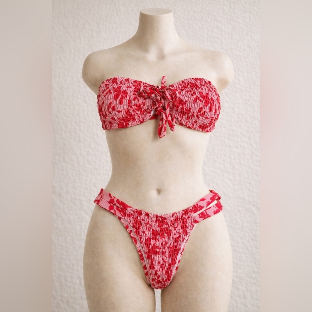 NWT Pink and red bikini size small. Padded top, hygenic liner. Ruched.